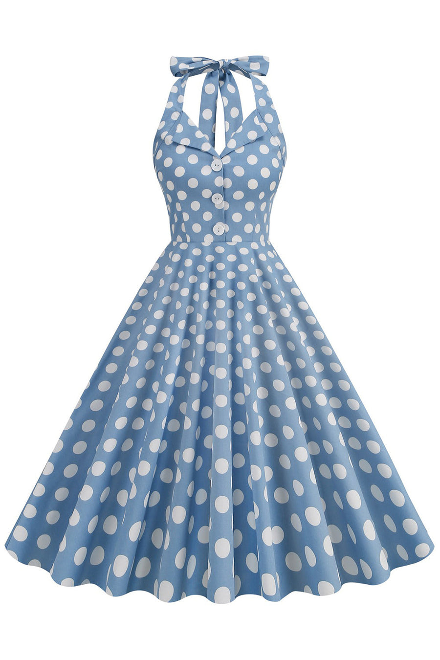 strapless open back dress Melissa Bandeau Retro Dress in Navy Blue Polka Dot Print