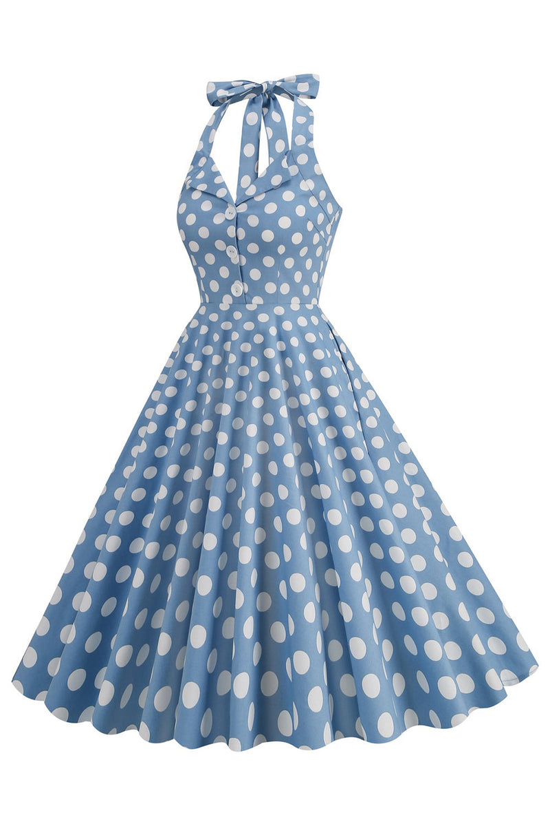 Zapaka Women Blue 1950s Dress Hepburn Style Polka Dots Swing Dress ...