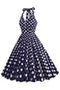Load image into Gallery viewer, Hepburn Style Polka Dots Blue 1950s Dress