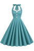 Load image into Gallery viewer, Retro Style Halter Neck Green 1950s Dress with Button