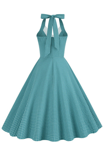 Retro Style Halter Neck Green 1950s Dress with Button