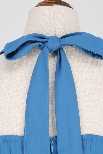 Hepburn Style Halter Neck Blue 1950s Dress