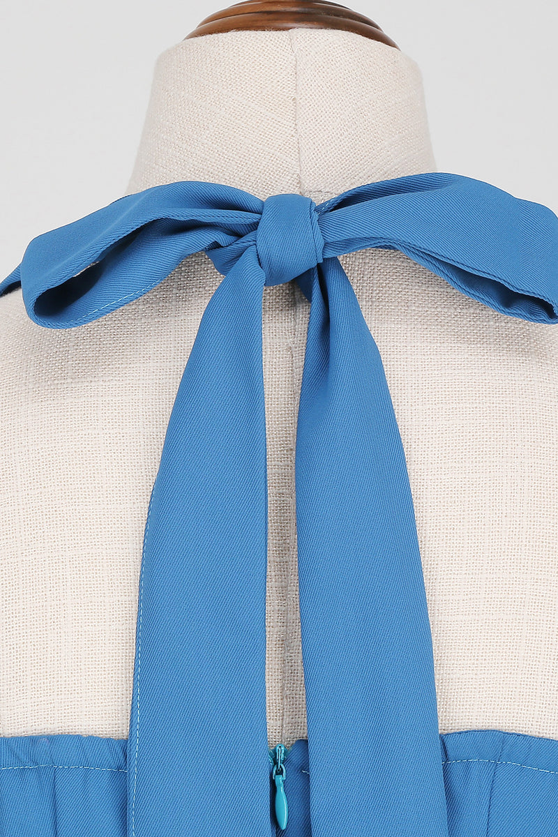 Load image into Gallery viewer, Hepburn Style Halter Neck Blue 1950s Dress