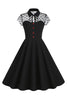 Load image into Gallery viewer, Hepburn Style Black Vintage Dress with Short Sleeves