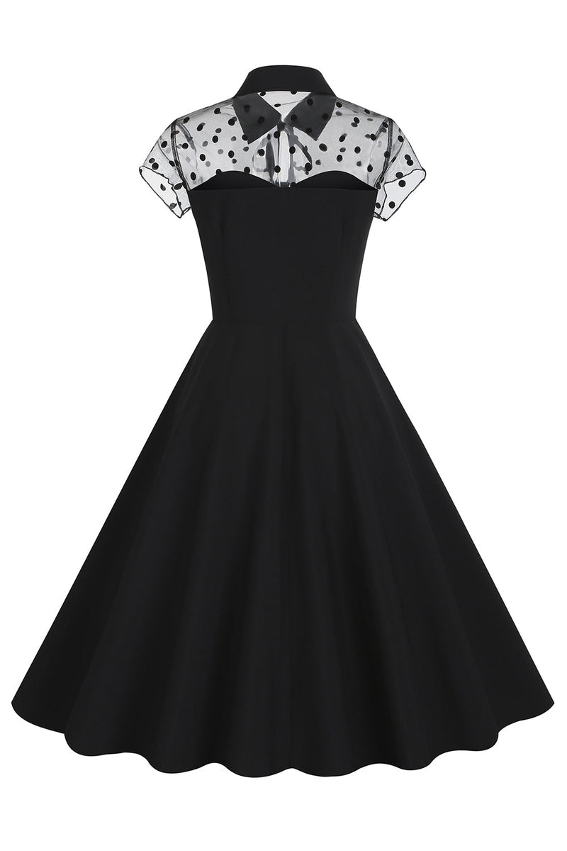 Zapaka Women Black Vintage Dress Hepburn Style 1950s Dress with Short ...
