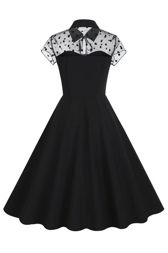 Hepburn Style Black Vintage Dress with Short Sleeves