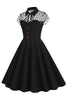 Load image into Gallery viewer, Hepburn Style Black Vintage Dress with Short Sleeves