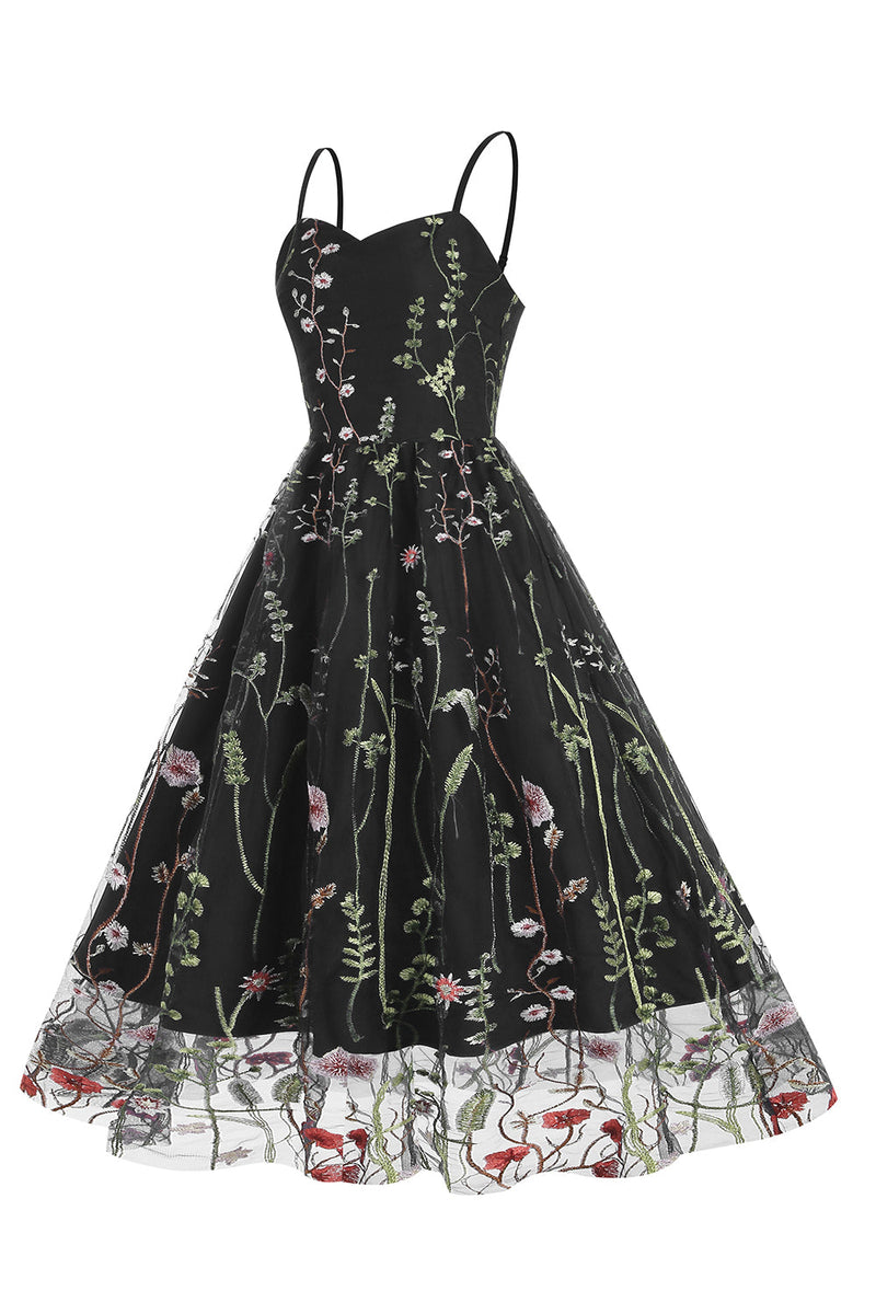 Load image into Gallery viewer, A Line Black 1950s Dress with Embroidery