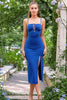 Load image into Gallery viewer, Spaghetti Straps Lace-Up Front Royal Blue Homecoming Dress with Slit