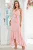 Load image into Gallery viewer, Blush Chiffon Asymmetrical Sheath Wedding Guest Dress