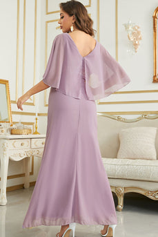 Grey Purple Chiffon Long Wedding Guest Dress with Sequins