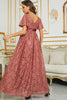 Load image into Gallery viewer, Sparkly Blush Lace Long Wedding Guest Dress