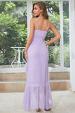 Purple Dots Asymmetrical Wedding Guest Dress