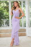 Purple Dots Asymmetrical Wedding Guest Dress