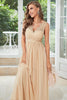 Load image into Gallery viewer, Apricot Chiffon Long Wedding Guest Dress with Lace