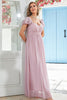Load image into Gallery viewer, Chiffon Pink Wedding Party Dress with Ruffles