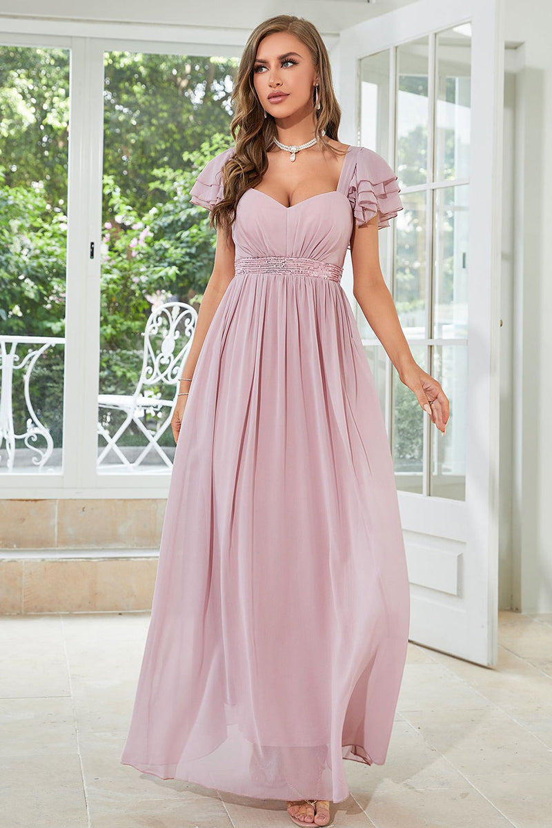Load image into Gallery viewer, Chiffon Pink Wedding Party Dress with Ruffles