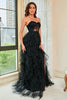 Load image into Gallery viewer, Strapless Black Corset Prom Dress with Slit