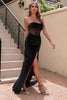 Load image into Gallery viewer, Black Strapless Corset Prom Dress with Slit