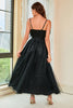Load image into Gallery viewer, Black Spaghetti Straps Open Back Prom Dress With Feathers