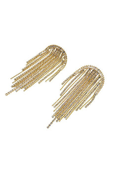 Golden Tassel Rhinestones Earrings