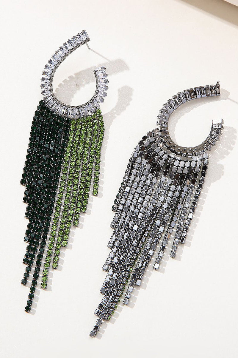 Load image into Gallery viewer, Rhinestones Green Tassel Earrings
