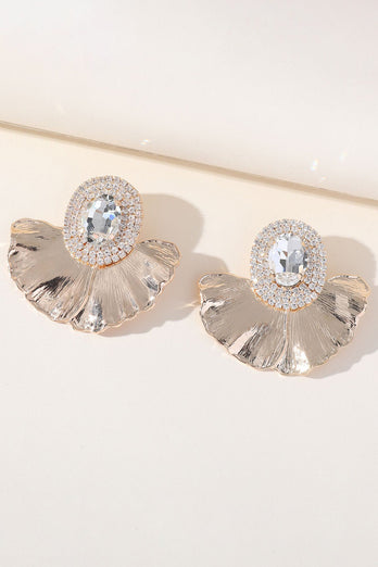 Oval Rhinestones Sparkly Floral Earrings