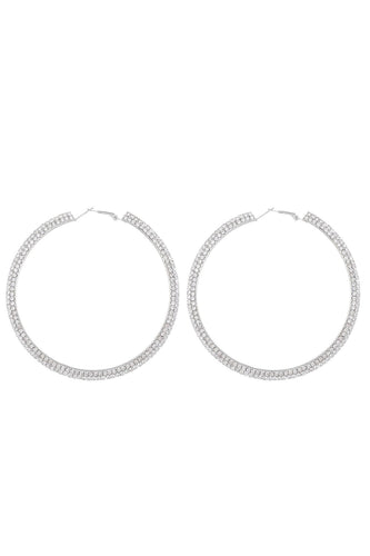 Silver Glitter Rhinestones Round Earrings