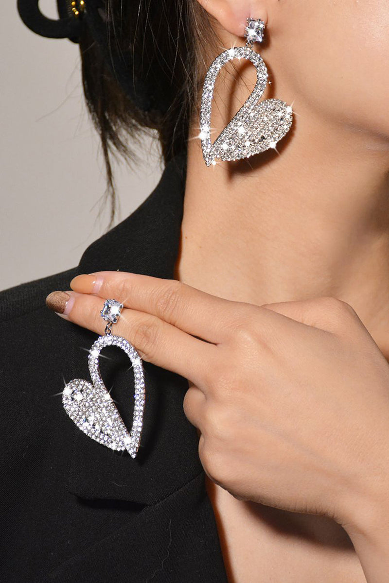 Load image into Gallery viewer, Fashion Silver Heart Rhinestone Dangling Earrings for Women