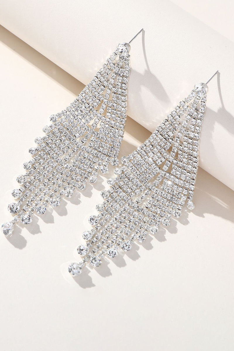 Load image into Gallery viewer, Shiny Silver Long Rhinestones Earrings