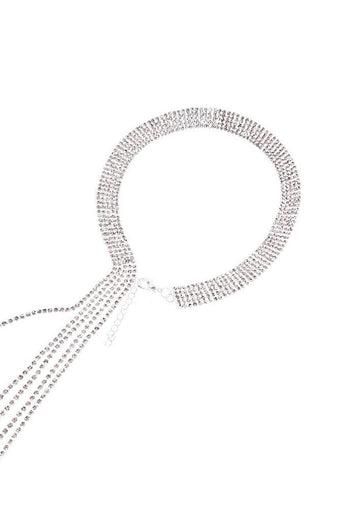 Sparkly Silver Long Crystal Collar Necklace