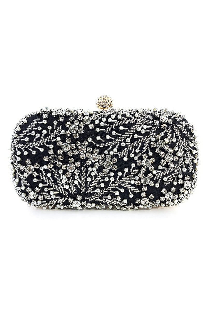 Load image into Gallery viewer, Black Beaded Evening Clutch Bag