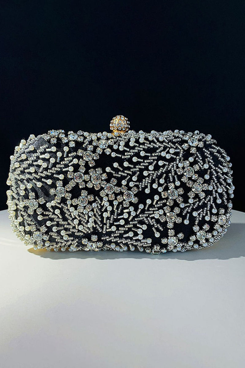 Load image into Gallery viewer, Black Beaded Evening Clutch Bag