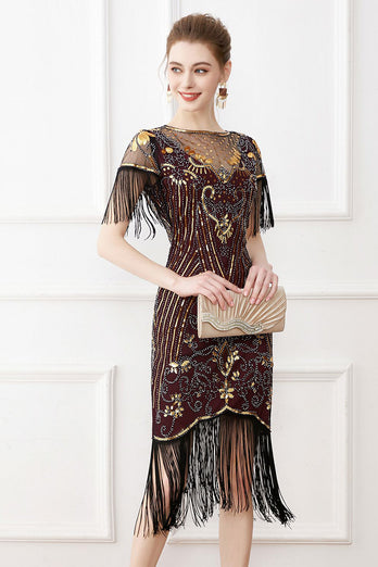 Black Sequins Bodycon 1920s Dress with Fringes