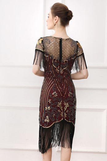 Black Sequins Bodycon 1920s Dress with Fringes