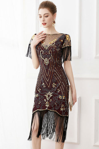 Black Sequins Bodycon 1920s Dress with Fringes