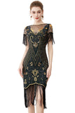 Black Sequins Bodycon 1920s Dress with Fringes