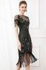 Load image into Gallery viewer, Black Sequins Bodycon 1920s Dress with Fringes