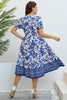 Load image into Gallery viewer, Blue V Neck Plus Size Summer Dress With Short Sleeves