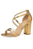 Load image into Gallery viewer, Golden Chunky High Heel Ankle Strap Sandal