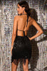 Load image into Gallery viewer, Sparkly Halter Backless Sequins Black Short Homecoming Dress with Fringes