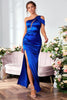 Load image into Gallery viewer, Mermaid One Shoulder Royal Blue Long Prom Dress with Split Front
