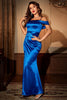 Load image into Gallery viewer, Royal Blue Sparkly Cold Shoulder Prom Dress With Slit