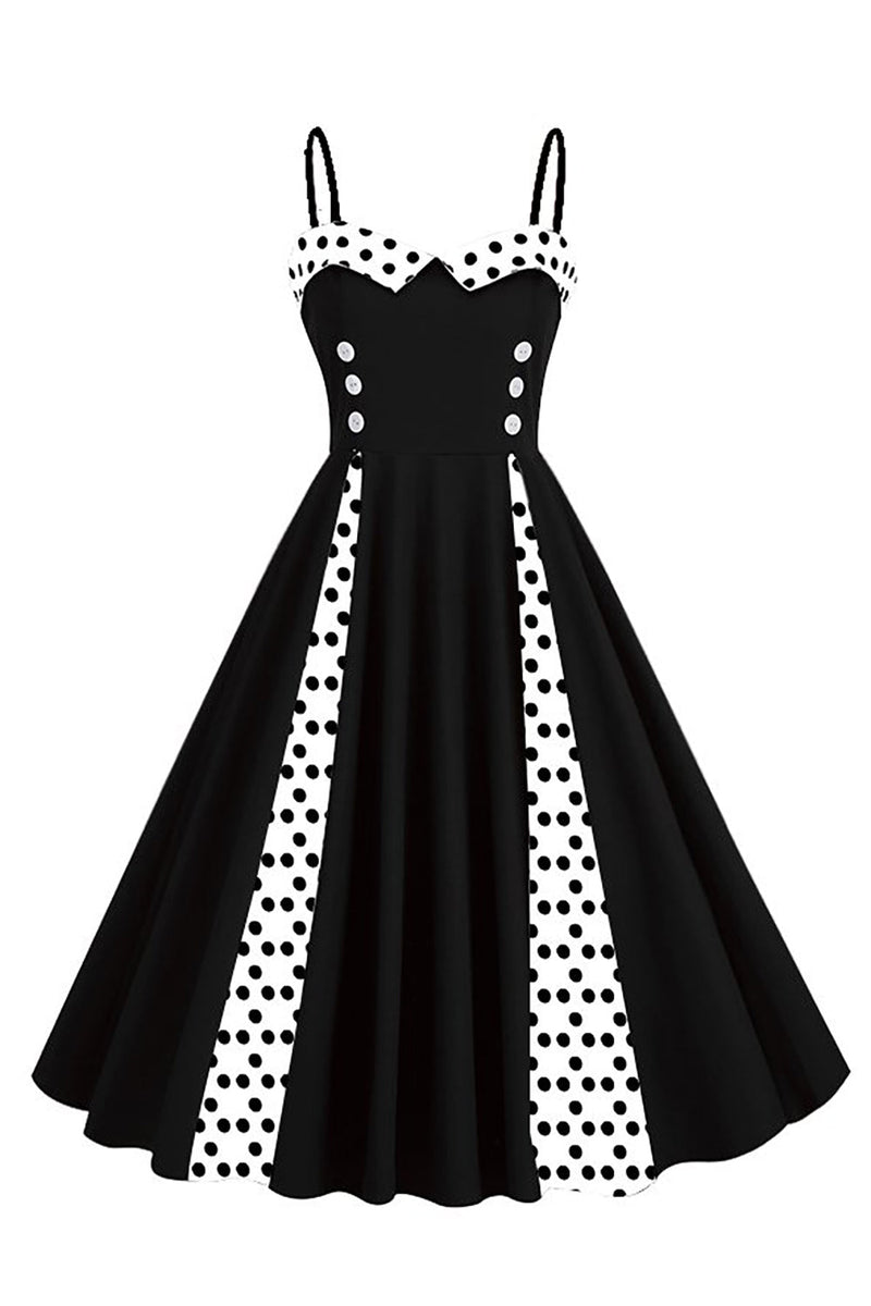 Load image into Gallery viewer, Polka Dots Black Swing 1950s Dress with Sleeveless
