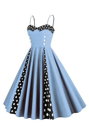 Polka Dots Black Swing 1950s Dress with Sleeveless