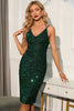 Load image into Gallery viewer, Dark Green Sparkly Sequin Spaghetti Straps Backless Cocktail Dress
