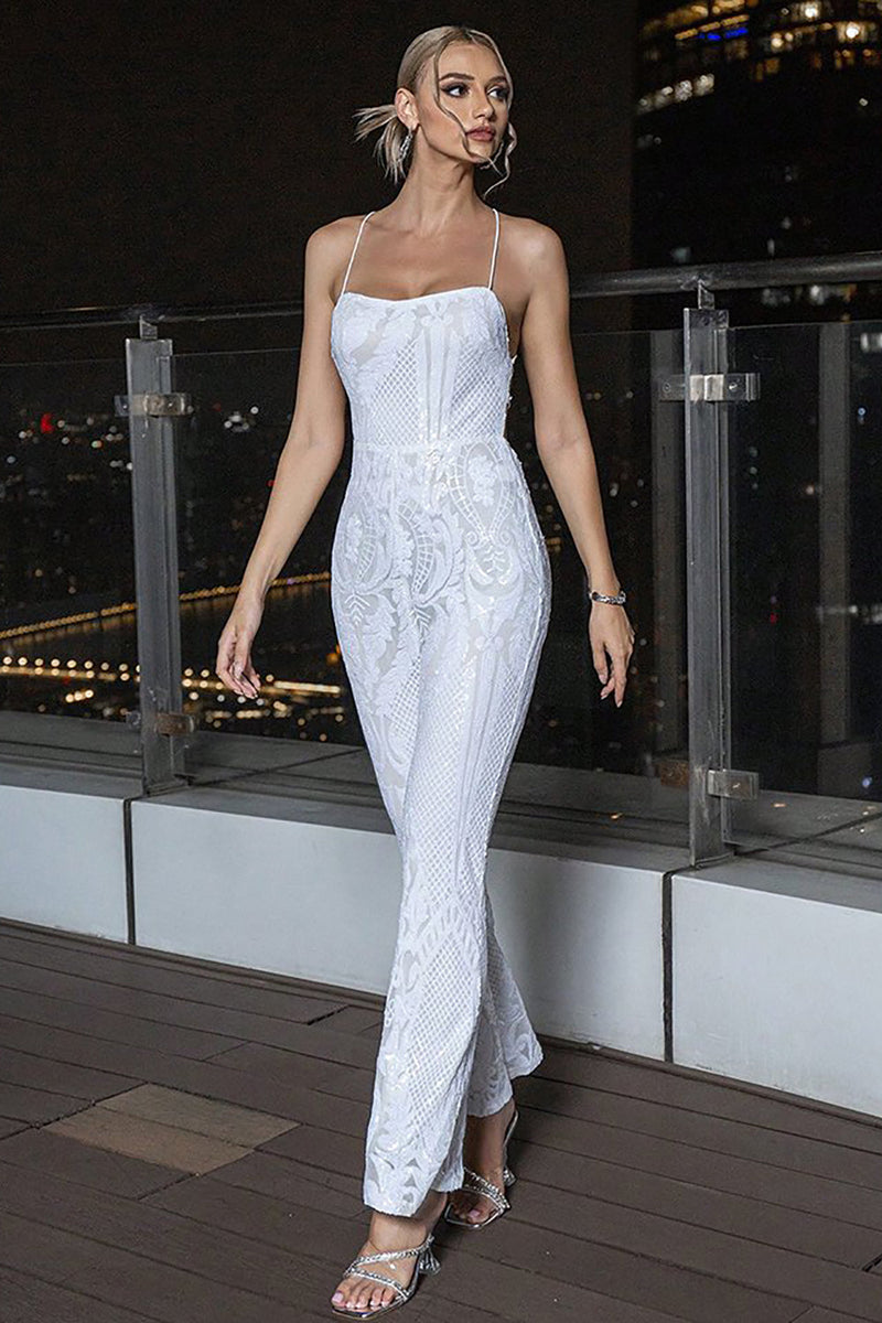 Load image into Gallery viewer, Spaghetti Straps White Lace Jumpsuit For Cocktail