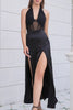 Load image into Gallery viewer, Black Halter Sheath Corset Prom Dress With Slit