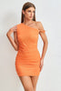 Load image into Gallery viewer, Orange Off  the Shoulder Homecoming Dress with Beading