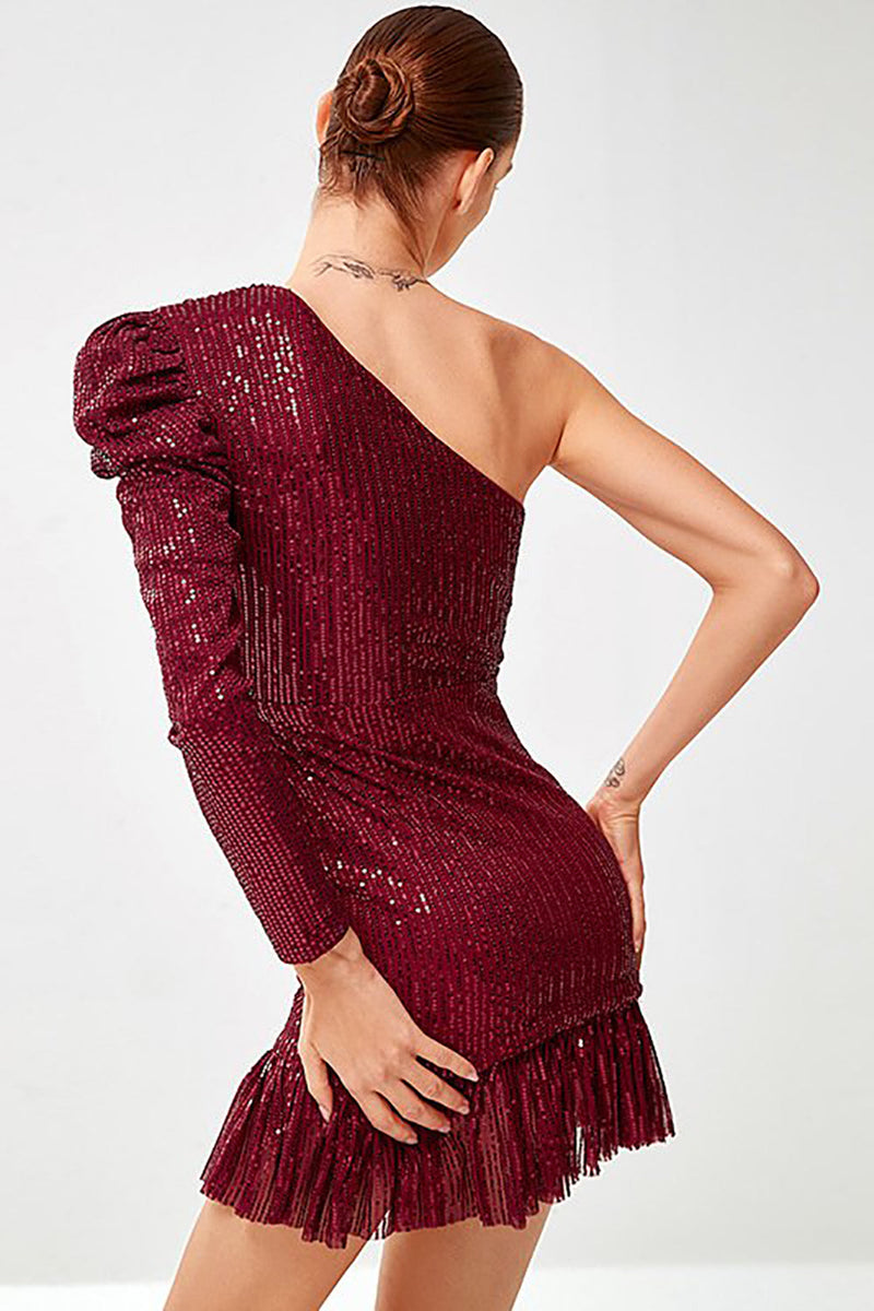 Load image into Gallery viewer, One Shoulder Sparkly Red Short Homecoming Dress